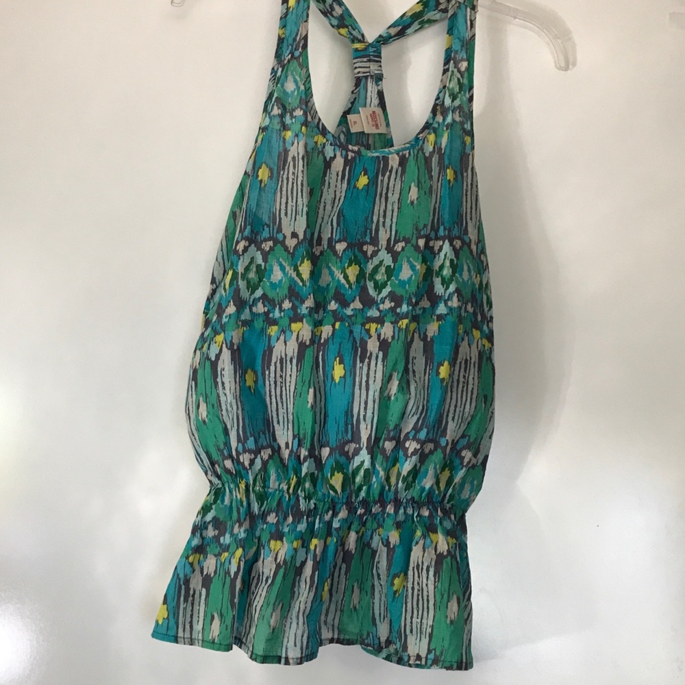 GEOMETRIC PRINT MOSSIMO RACER BACK PEPLUM TANK TOP